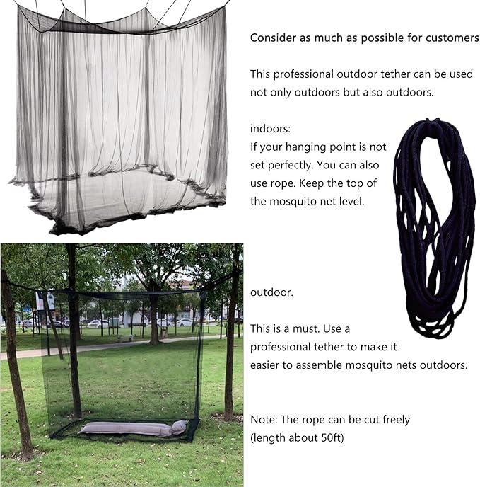 Comtelek Mosquito NET for Bed Canopy, Four Corner Post Curtains Bed Canopy Elegant Mosquito Net Set, Stick Hook &Profession Rope for net, Screen Netting Canopy Curtains, Full/Queen/King/Black