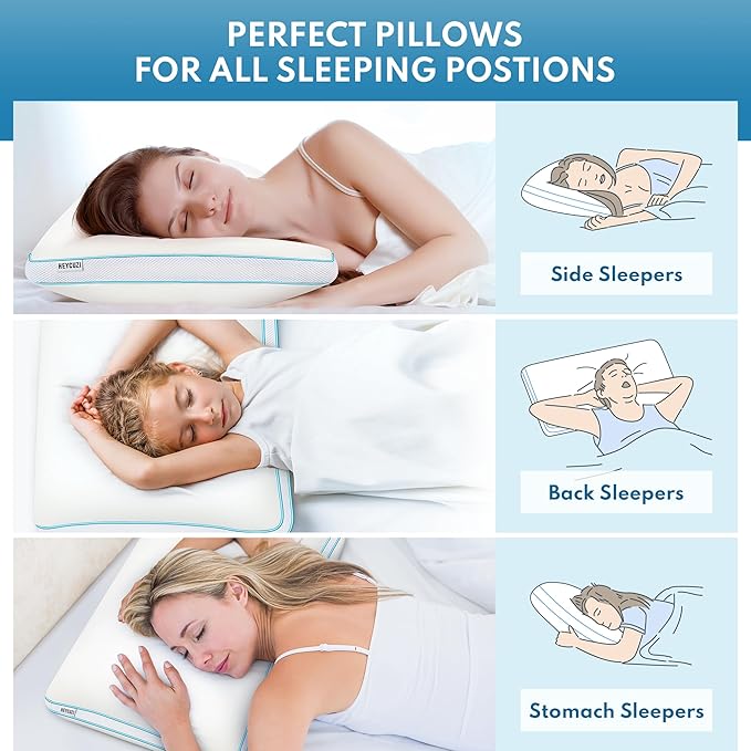 Bed Pillows Queen Size - Premium Luxury Hotel Quality Cooling Bed Pillows for Sleeping,Soft Fluffy & Memory Foam Filling,Support Loft Gusseted Bed Pillows for Side and Back Sleepers (Medium)