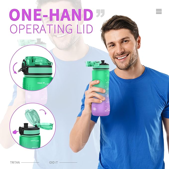 25oz Kids Sports Water Bottles for School with Spout Lid (Green Purple)