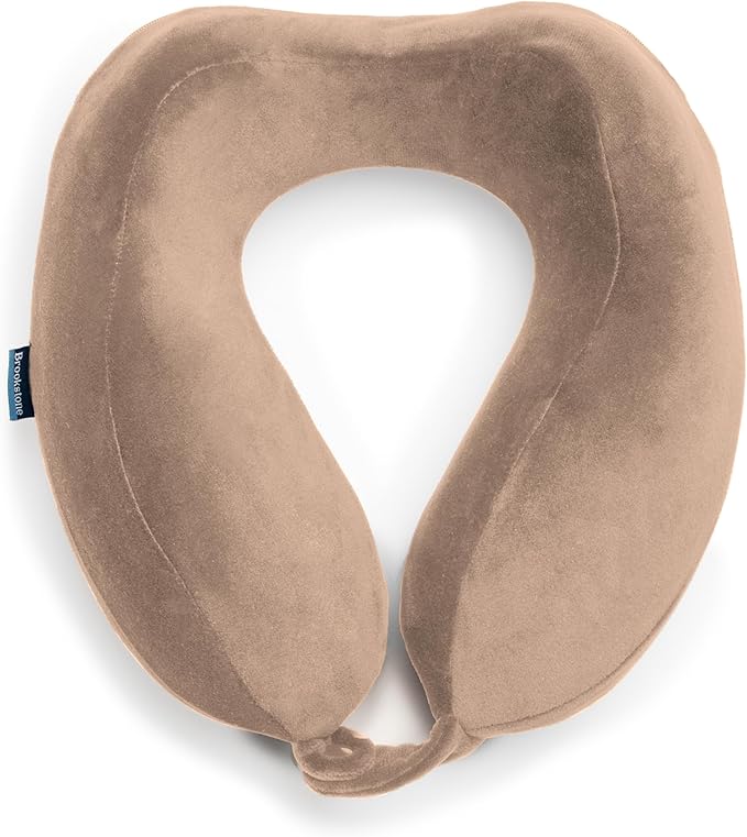 Brookstone Contoured Memory Foam Head and Neck Travel Pillow Ergonomic and Lightweight, Size One Size, Soft Pink
