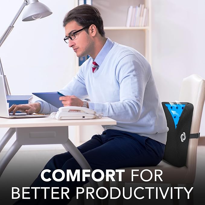 SAMSONITE Gel-Infused Memory Foam Lumbar Support Pillow with Enhanced Airflow Design for Cooling Experience, Fits Most Office Chairs and Car Seats, Lower Back Cushion for Enhanced Ergonomic Benefits…