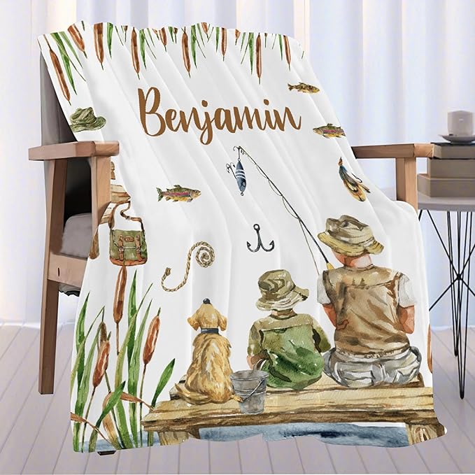 Custom Fishing Blankets and Throws,Fishing Gifts, Gifts for Fisherman,Custom Fish Blankets Fishing Gift for Man, Fish Hunter Gifts Throw Blanket, Fathers Day Fishing Gifts for Men,Kids Size-40"x50"