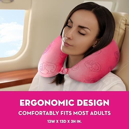 FUL Barbie Neck Pillow, Memory Foam Travel Accessories for Airplane, Car and Office, Comfortable and Breathable, Pink