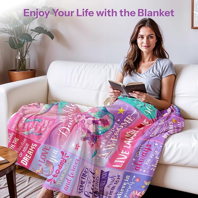 Mermaid Blanket, Birthday Gifts for Girls, Mermaid Gifts for Girls, Little Mermaid Blanket, Girl Birthday Gift Ideas Mermaid Birthday Decorations Blanket 40x50 in