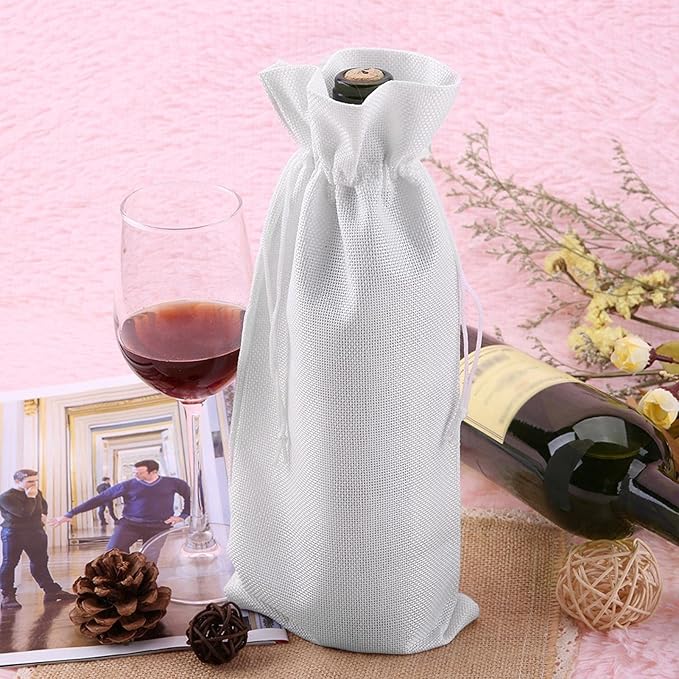 12pcs Wine Bags for Wine Bottles Gifts, Wine Gift Bag Wine Bottle Gift Bags Simple Linen Fabric Wine Bag with Drawstring Champagne Decorative Cover(White)