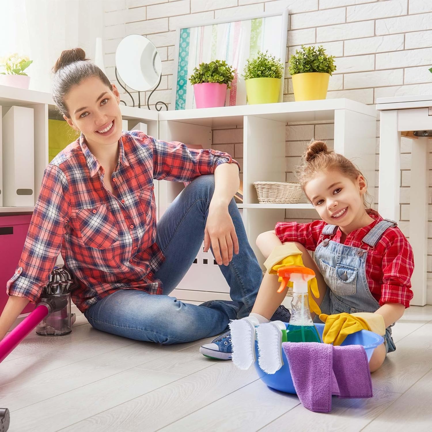 Lallisa 6 Pcs Scrub Brush for Cleaning with Handle Comfortable to Grip Heavy-Duty Flexible Stiff Bristles Scrubber Brushes Bulk for Shower Bathroom Carpet Kitchen Floor Tiles (Blue,Green)