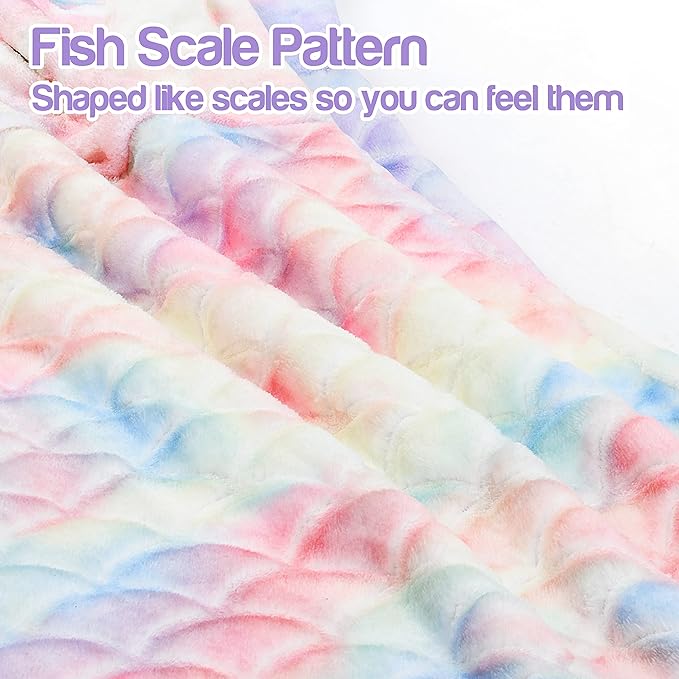 Catalonia Kids Mermaid Tail Blanket, Super Soft Plush Flannel Sleeping Snuggle Blanket for Girls, Cotton Candy, Fish Scale Pattern, Mermaid Gifts for Girls Birthday