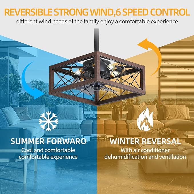 NicBex Ceiling Fan 18 Inch Ceiling Fans with Lights Caged Ceiling Fan with Blades and Remote Control Down Rod Mount Ceiling Fans for Bedroom, Living Room, Matte Brown