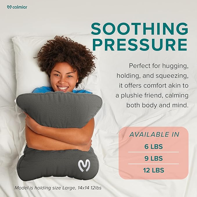 Calmier - 6 lb Sensory Weighted Pillow - Glass Bead Filled Hug Pillow - Ultra Plush Cozy Weighted Pillows for Adults and Kids - Child Sensory Pillow - Weighted Lap Pad (Charcoal Gray - Fleece, 6 LBS)