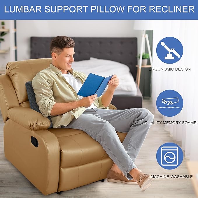 HOMBYS Memory Foam Lumbar Support Pillow for Recliner with Adjustable Slider,Ergonomic Memory Foam Back Cushion for Recliner,Chair Back Support Providing Accurate Pain Point Support for Office/Car