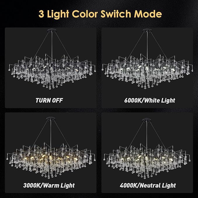 Black Chandelier for Dining Room,L47.24in Rectangular Modern Chandeliers Raindrop Light,Tree Branch Chandelier Light Fixture for Kitchen Island,Entryway 13-Light