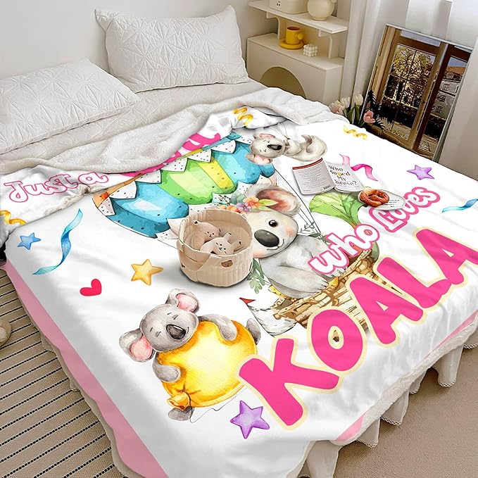 Just A Girl Who Love Koala Blanket Cute Funny Koala Decor Throw Blanket Gifts for Girls Boys Koala Lover Super Warm Soft Plush Bedding Blanket (KOALA,50"x 60")