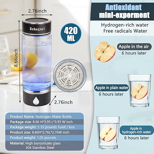 2024 Hydrogen Water Bottle Generator with 3-Minute Rapid Electrolysis Portable Hydrogen Rich Water Maker with PEM & SPE Technology Ionized Water Generator for Enhancing Water Quality.