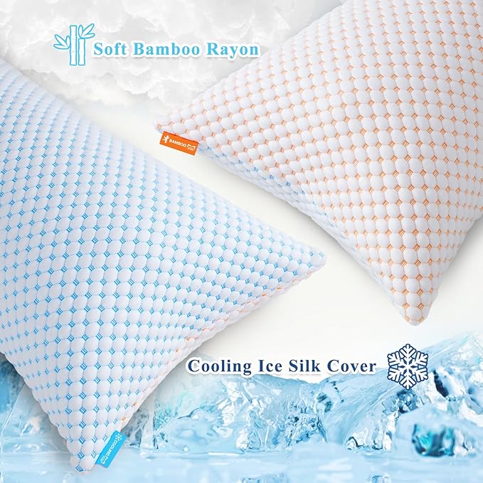 Cooling Pillows King Size Set of 2, Shredded Memory Foam Pillow Adjustable Bed Pillows Firm Pillow with Removable Washable Cover and Extra Filling Pack