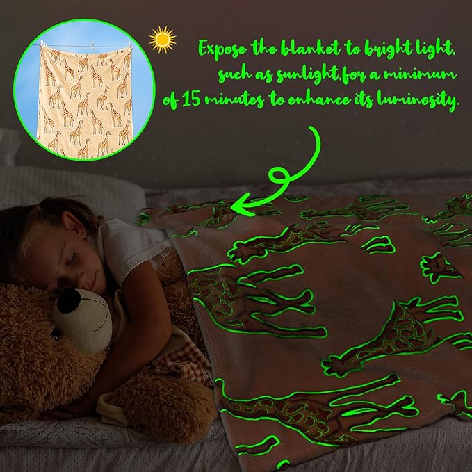 Giraffe Blanket Glow in The Dark Animal Blanket Toddler for Kids Girls Birthday Presents Toys