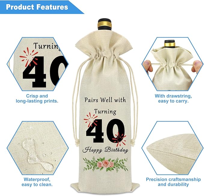 40th Birthday Gift Idea Wine Bag Funny 40th Birthday Party Gift for Men 1984 40th Birthday Gift for Women Mom Friend Sister Brother Coworker 40 Year Old Party Supplies Decorations Wine Bottle Bag