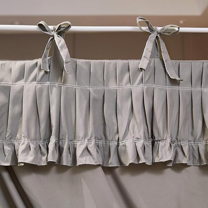 Ruffle Lace up 4 Corners Post Princess Curtain Bed Canopy Cozy Breathable Mosquito Net Cloth for Girls Adults Bedroom Decoration (Grey, 53" W*78" L*82" H/Full)