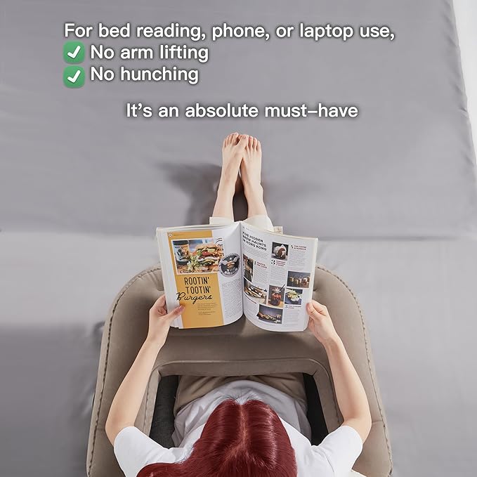 Inflatable Reading Pillow for Gaming, Portable Air Lap Desk Pillow, Adjustable Large Arm Rest Pillow, Crochet Pillow Support for Adult Kids Reading, Gaming, Playing or Sitting in Bed Sofa Floor
