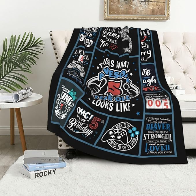 5 Year Old Boy Birthday Gift Throw Blanket 50" x 40", Best Gifts for 5 Year Old Boys, 5 Year Old Boy Birthday Gift Ideas, Birthday Gift for 5Yr Old Boy, Five Year Old Boy Gifts, Present for Boys Age 5