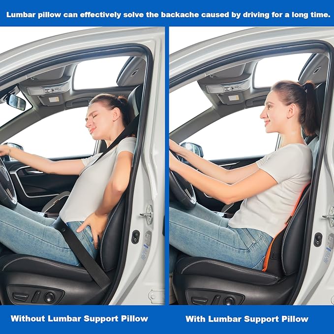 Soft Lumbar Support Pillow for Office Chair and Car Seat Back Support Pillow for Car Driver's Seat and Truck Driver's seat, Back Cushion for Pain Relief Improve Posture (Suede Cover-Green)