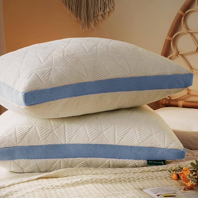 BETU Cooling Pillow Queen Size, Shredded Memory Foam Cool Pillow for Hot Sleepers, Adjustable Firm Soft Support Bed Pillows Perfect for Back Neck Pain and Side Sleeping with Pillow Case Cover, Blue