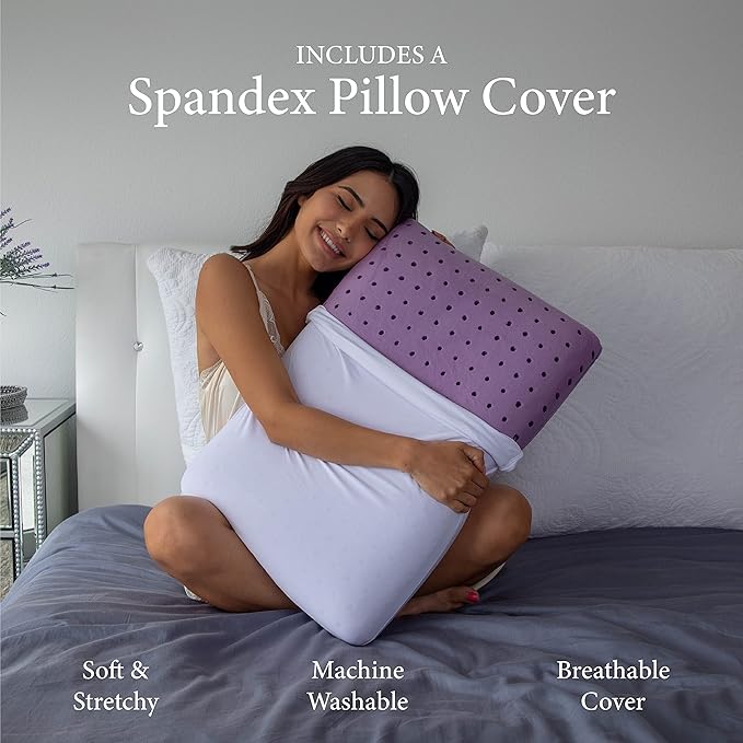 Pharmedoc Cooling Memory Foam Bed Rest Pillows, 1 Pack, Ventilated Lilac Dreamer, Reading, Standard, Back and Side Sleeper Support, Sleeping Pillows for Adults