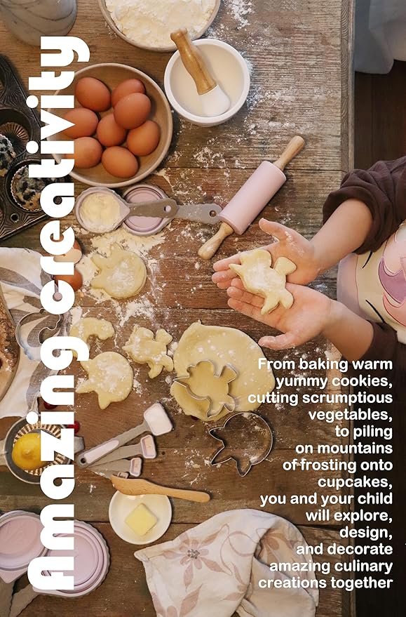 Unicorn Kids Baking Set with storage case, real working utensils, cookie cutters, and baking supplies, beautiful unicorn apron for kids