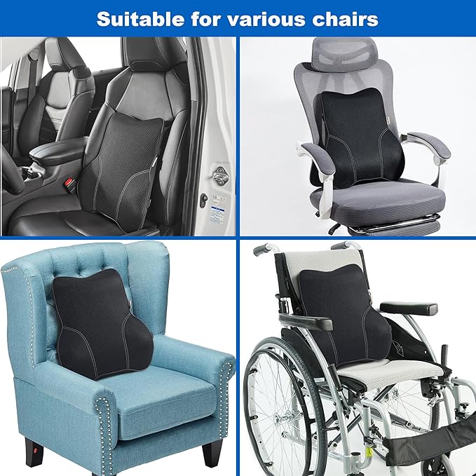 Soft Lumbar Support Pillow for Office Chair and Car Seat, Back Support Pillow for Car,Back Cushion for Pain Relief Improve Posture (Mesh-Black)