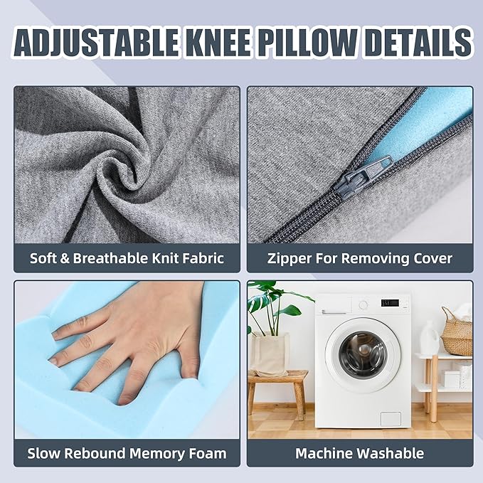 HOMBYS Memory Foam Knee Pillow for Side Sleepers, Adjustable Shape Pillow for Between Legs for Aligns Spine & Reduce Hip Pressure & Leg Elevation, Extra Thick & Supportive, Machine Washable