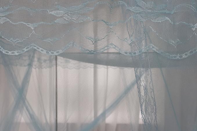 Bed Canopy, Princess Bed Curtain Net for Girls & Adults, Three-Doors Rectangular Lace Dome Netting (Blue, King)