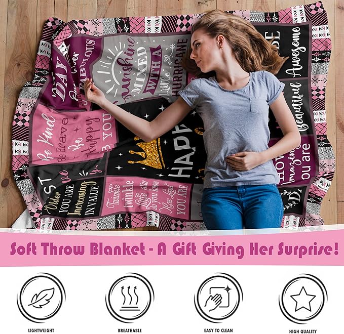 Birthday Gifts for Women/Girls/Her, Happy Birthday Decorations Blanket 60"X80", Gifts for Women Birthday Unique, Birthday Gifts for Mom/Daughter/Friend/Sisters, Women Birthday Gift Ideas