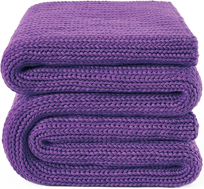 Knitted Weighted Blanket(Purple 50"x60" 10lbs),Home Décor Cooling Throw Blanket for Hot Sleepers,Hand Made Chunky Knit Heavy Blanket or Adults Use on Twin Size Bed