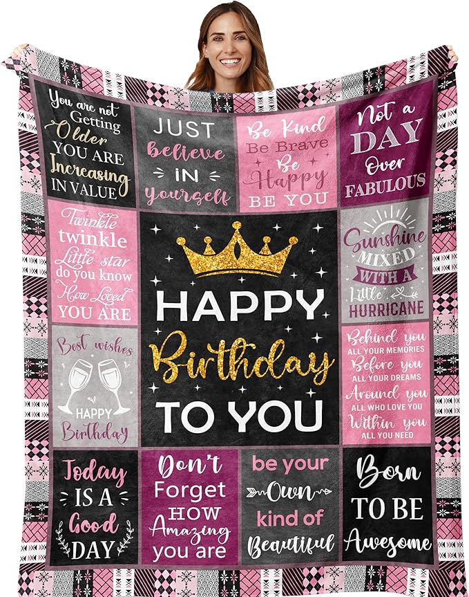 Birthday Gifts for Women/Girls/Her, Happy Birthday Decorations Blanket 60"X80", Gifts for Women Birthday Unique, Birthday Gifts for Mom/Daughter/Friend/Sisters, Women Birthday Gift Ideas