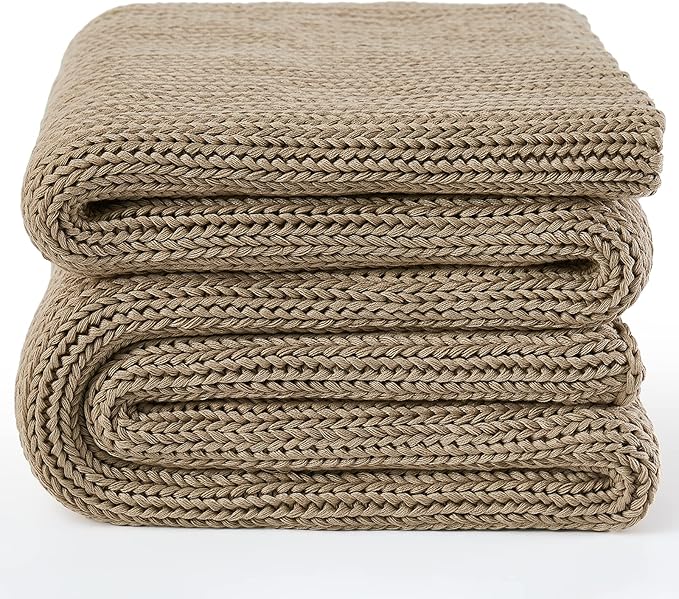 Knitted Weighted Blanket(Beige 50"x60" 10lbs),Home Décor Cooling Throw Blanket for Hot Sleepers,Hand Made Chunky Knit Heavy Blanket or Adults Use on Twin Size Bed