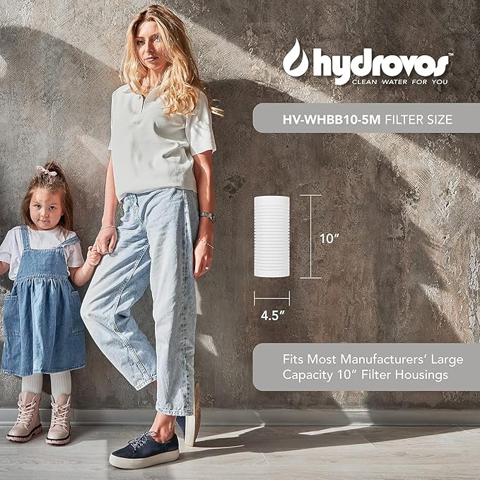 4.5 x 10 Inch Large Capacity Whole House Water Filter, NSF 42 Certified 5 Micron Sediment Filtration, Pack of 4