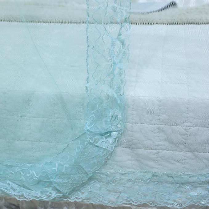 Bed Canopy, Princess Bed Curtain Net for Girls & Adults，Three-Doors Rectangle Lace Dome Netting (Green, King)