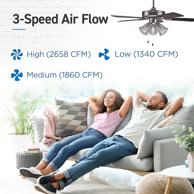 COMMERCIAL COOL 42” Contemporary Ceiling Fan with Lights, Cools up to 175 Sq. Ft., Ideal for Medium Sized Rooms, Equipped with Dual Chain, 5 Reversible Dual Finish Blades in Dark Walnut & Grey