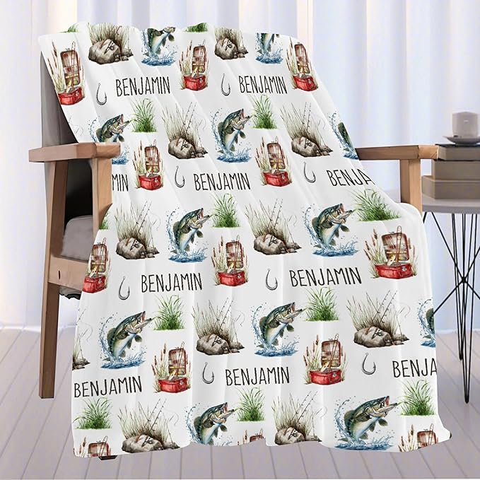 Custom Fishing Blankets and Throws,Fishing Gifts, Gifts for Fisherman,Custom Fish Blankets Fishing Gift for Man, Fish Hunter Gifts Throw Blanket, Fathers Day Fishing Gifts for Men,Kids Size-40"x50"
