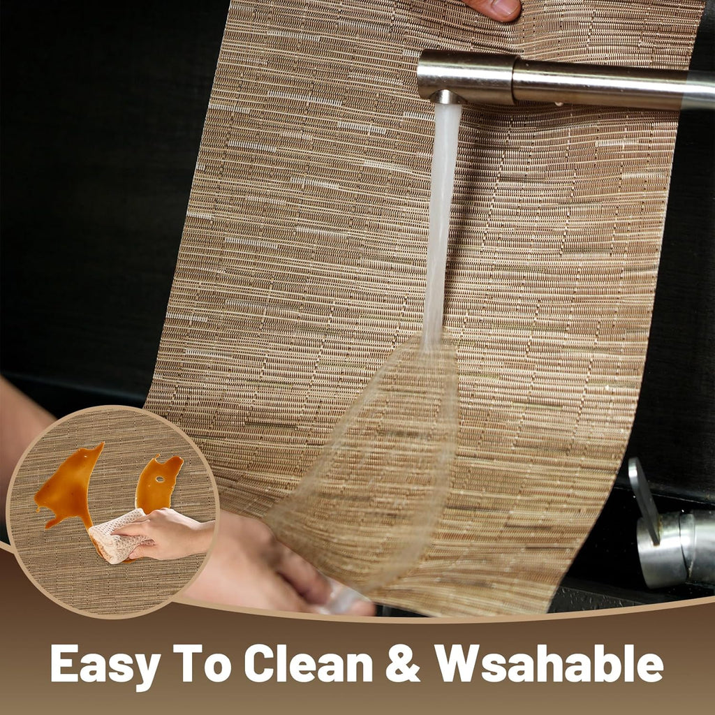 Placemats Set of 6，Non-Slip PVC Weave Table Mats Easy to Clean，Heat Resistant Place Mats for Kitchen Dining Table Decoration Indoor Outdoor，Light Brown