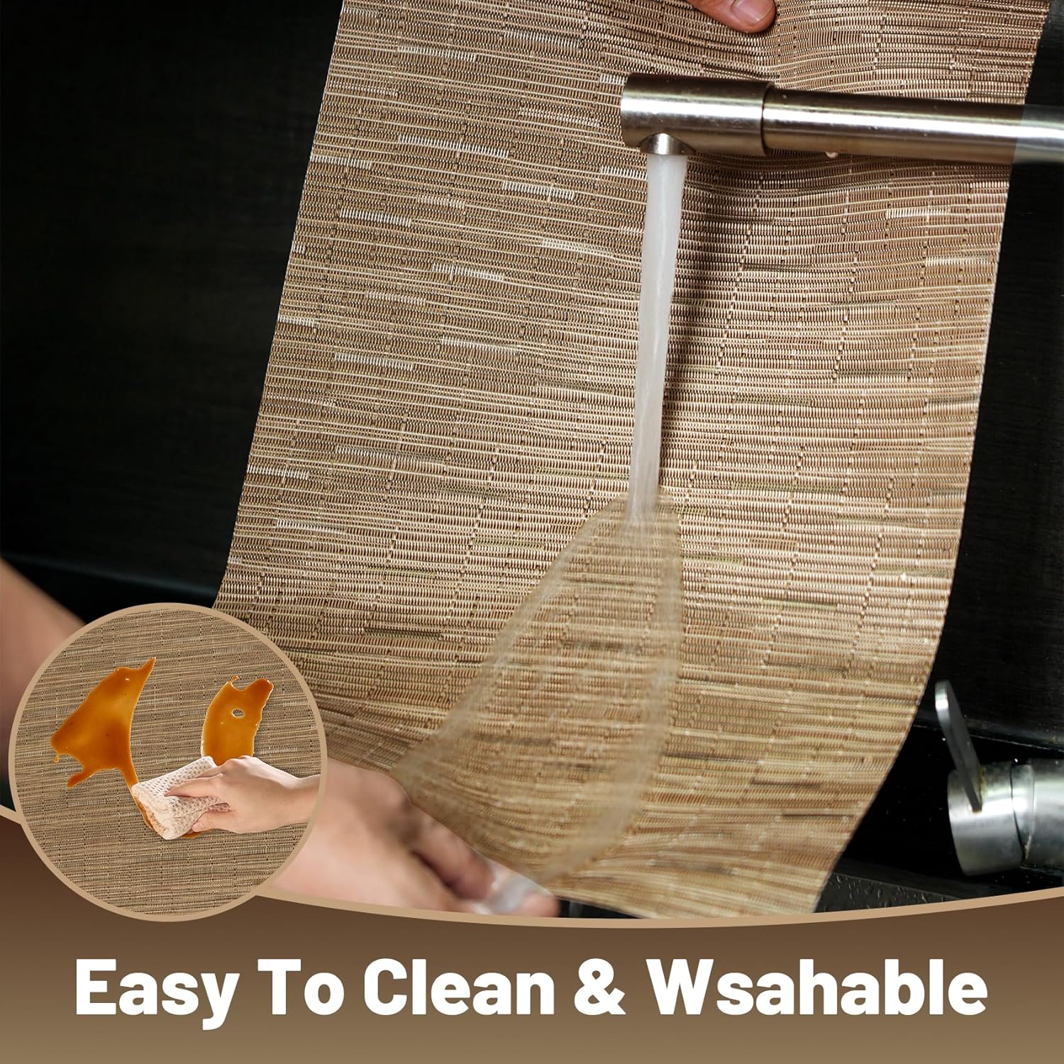 Placemats Set of 12，Non-Slip PVC Weave Table Mats Easy to Clean，Heat Resistant Place Mats for Kitchen Dining Table Decoration Indoor Outdoor，Light Brown