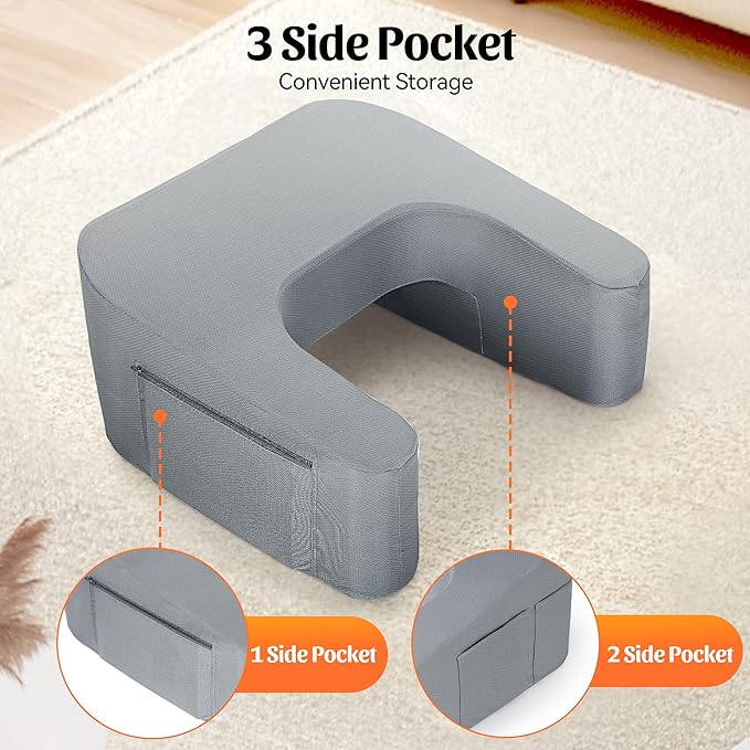 Reading Pillow for Gaming, Lap Desk Gaming Pillow with Side Pockets for Adult, 9.8° Slope, Ergonomic Arm Rest Pillow for Reading, Gaming, Working & Relaxing in Bed Couch Floor Sofa Car