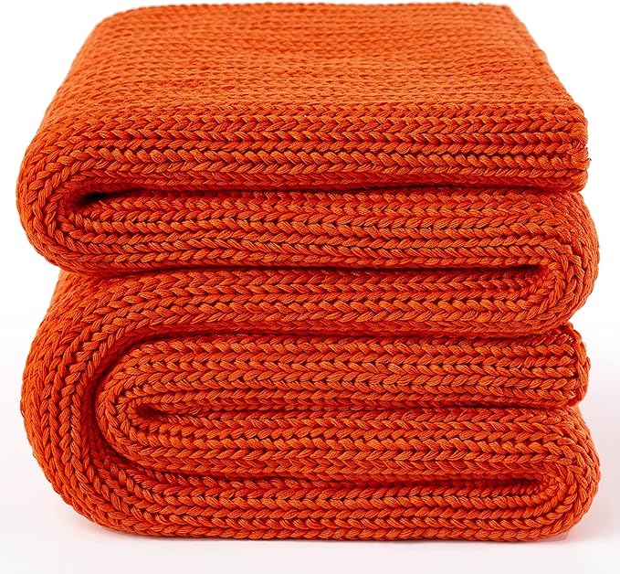 Knitted Weighted Blanket(Orange 50"x60" 10lbs),Home Décor Cooling Throw Blanket for Hot Sleepers,Hand Made Chunky Knit Heavy Blanket or Adults Use on Twin Size Bed