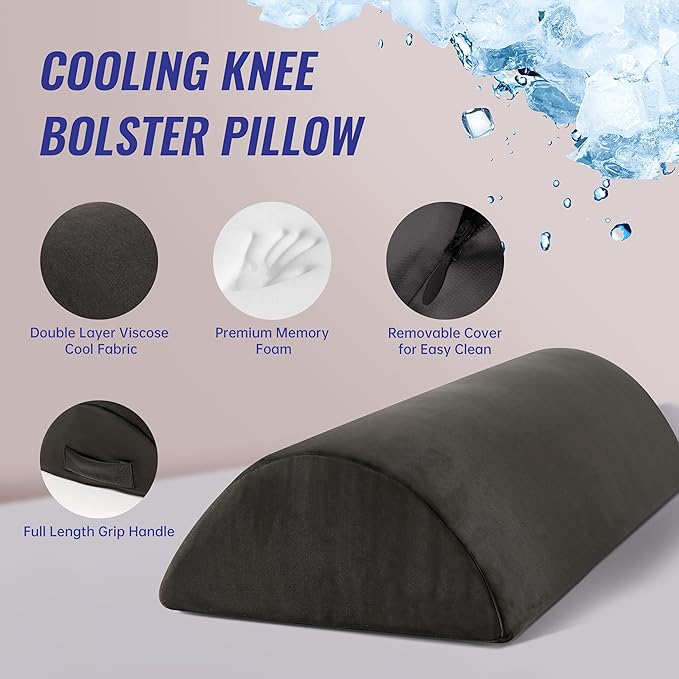 Cooling Knee Pillow for Back Sleeping, Knee Wedge Pillow for Back Pain, Cooling Body Pillow Leg Pillow for Side Sleeping, Knee Bolster Pillow for Legs support, Half Moon Knee Pillow for Back Sleeping