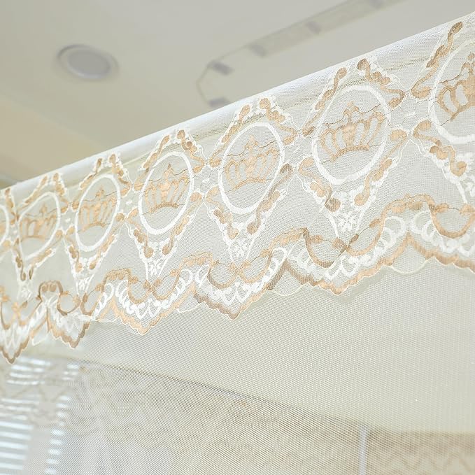 Bed Canopy, Princess Bed Curtain Net for Girls & Adults，Three-Doors Rectangle Lace Dome Netting (Yellow, King)