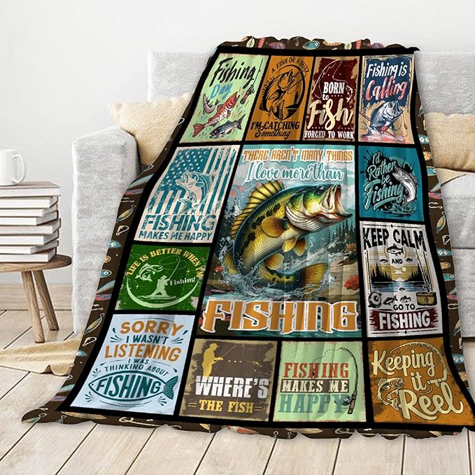 Fish Blanket,Fishing Gifts for Men,Fishing Lovers Blanket Gift,Fathers Day Fishing Gifts for Men,Gifts for Fisherman,Dad,Boys,Birthday Gifts for Men Who Love Fishing Throw Blankets,Teens Size-50"x60"