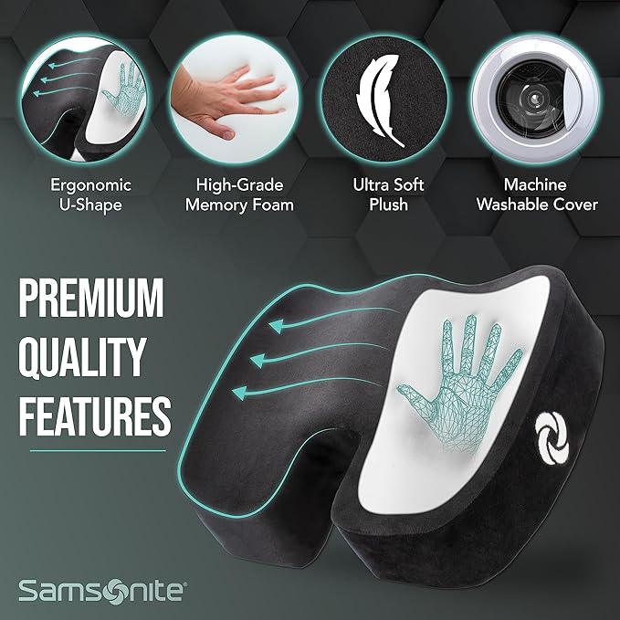 SAMSONITE, Orthopedic Seat Cushion for Office Chair or Car Seat [HIGH GRADE - MEMORY FOAM], Versatile Supportive Pillow with Soft Plush Cover [2.75" THICKNESS], Black…