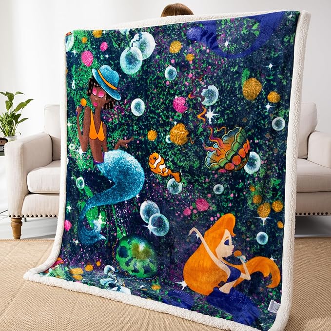 COSUSKET Throw Blanket for Kids Sherpa 50×60 inches, Mermaid Blankets, Super Soft Fuzzy Plush Flannel Blanket Girls Gifts