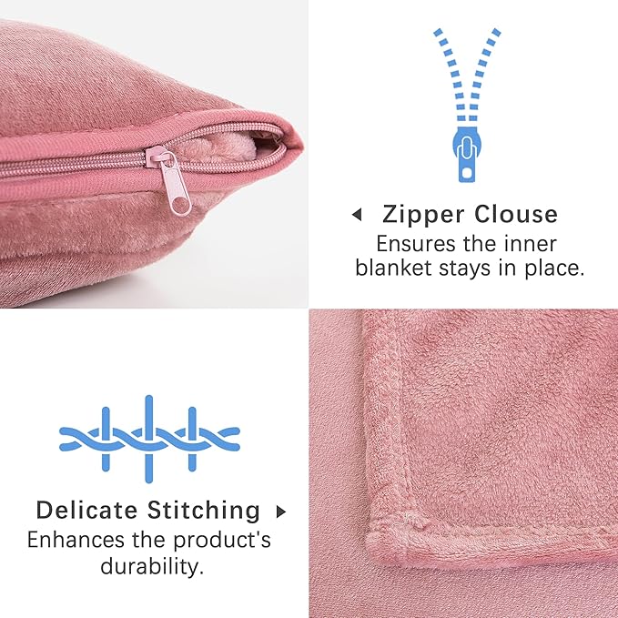 ATsense Travel Blanket Pillow, Premium 2 in 1 Soft Airplane Blanket Compact with Bag Pillowcase for Long Trips, Flying and Car, Travel Essentials for Women with Hand Luggage Sleeve and Backpack Clip