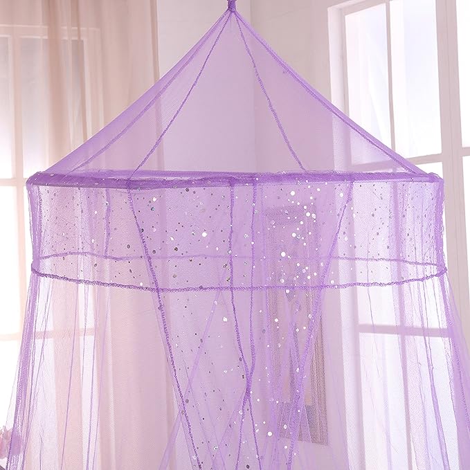 Cotton Loft Galaxy Kids Collapsible Hoop Sheer Bed Canopy, One Size, Purple