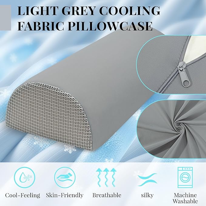 Knee Pillow for Side Sleepers Memory Foam Leg Pillows for Sleeping Yoga Bed Half Moon Bolster Pillow for Neck Pain Relief with Pillowcase 20.5x8x4.5 Inches(Cooling Grey, Standard Size)